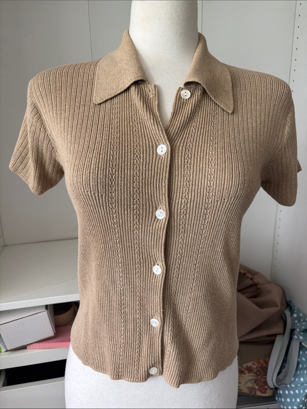 Emanuel Ungaro Short-Sleeve Button Down Polo in Camel